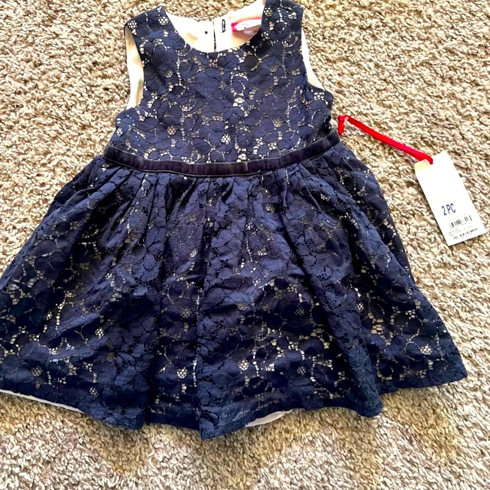 Ruby & Bloom Navy and pink lace dress with matching bloomers